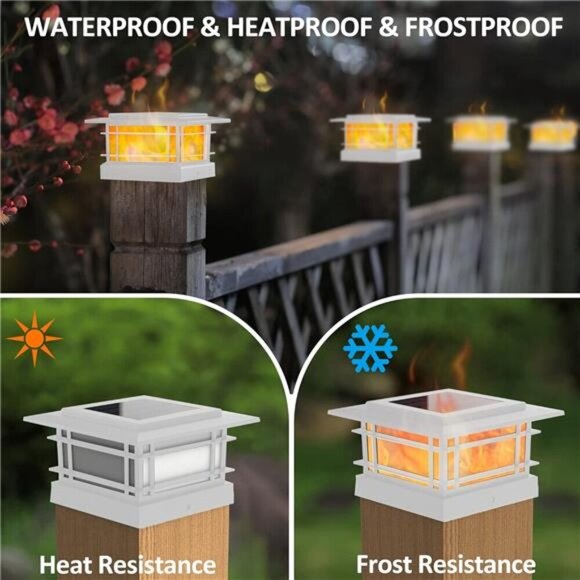 Dynaming 8 Pack Solar Flame Post Lights Outdoor, Solar Powered Fence Post - Picture 4 of 6